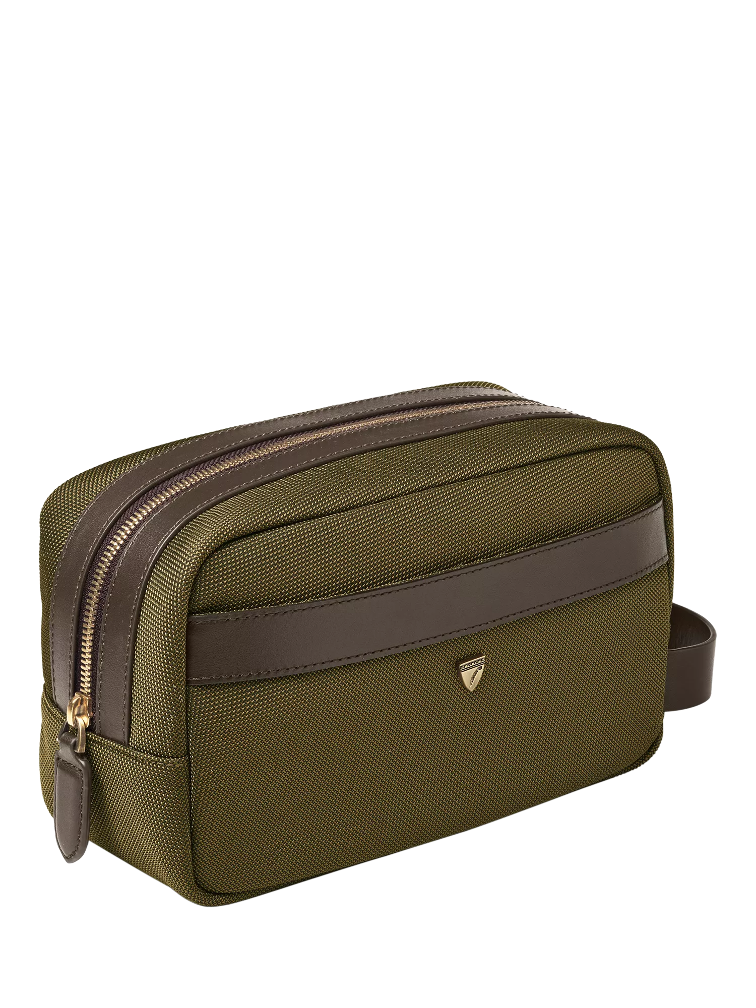 Aspinal of London zipped washbag in khaki, British product