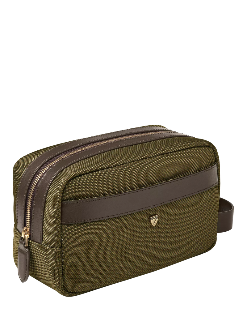 Aspinal of London zipped washbag in khaki, British product