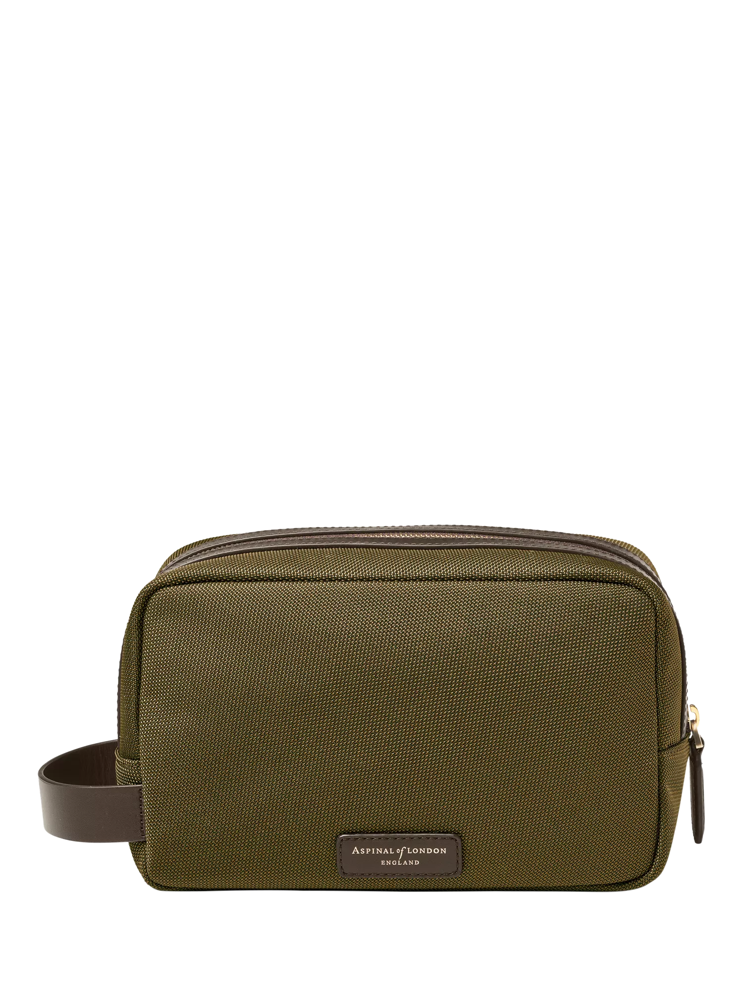 Aspinal of London zipped washbag in khaki, British product