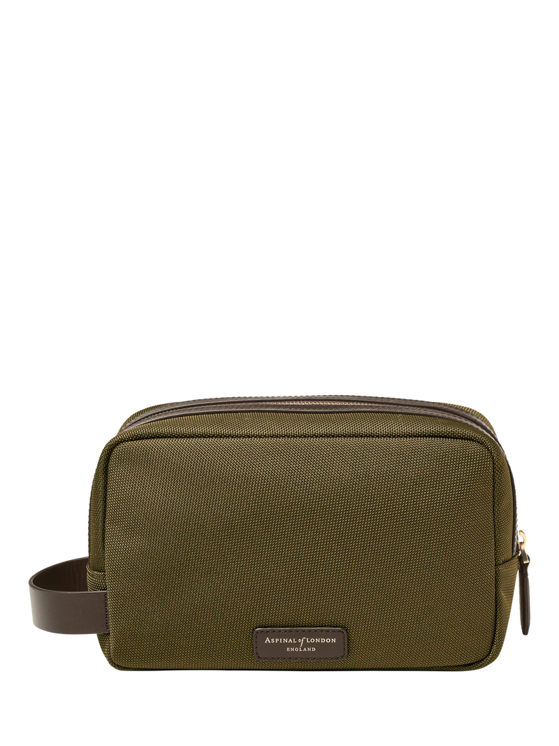 Aspinal of London zipped washbag in khaki, British product