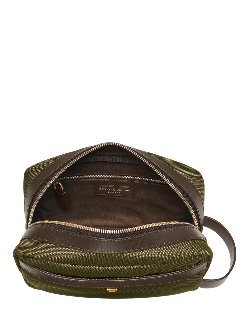 Aspinal of London zipped washbag in khaki, British product