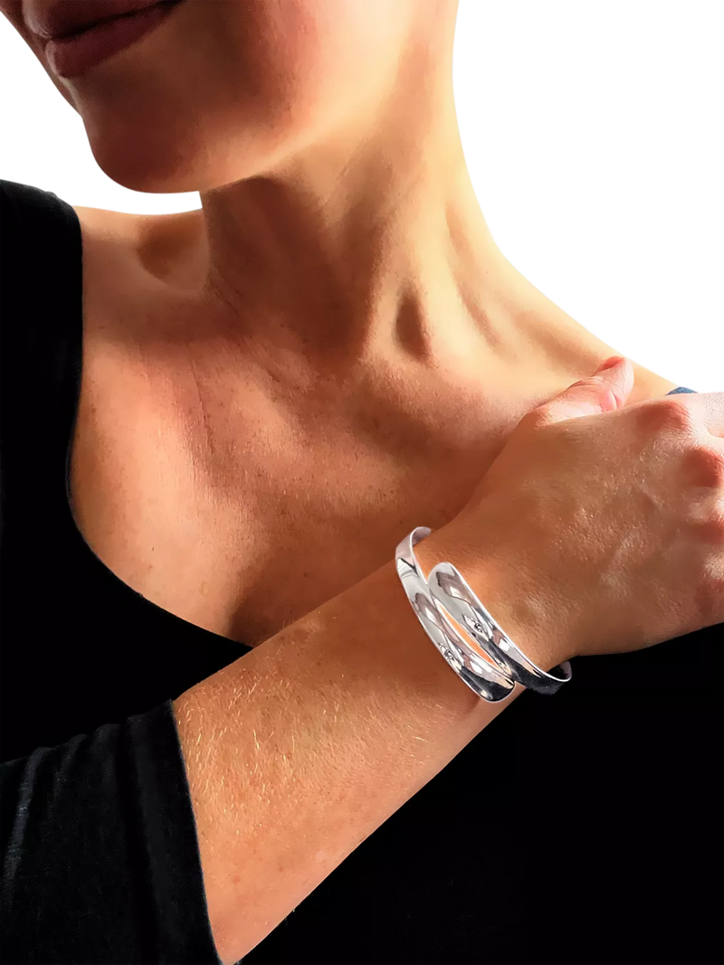 Nina B Double Groove Bangle solid sterling silver - British product