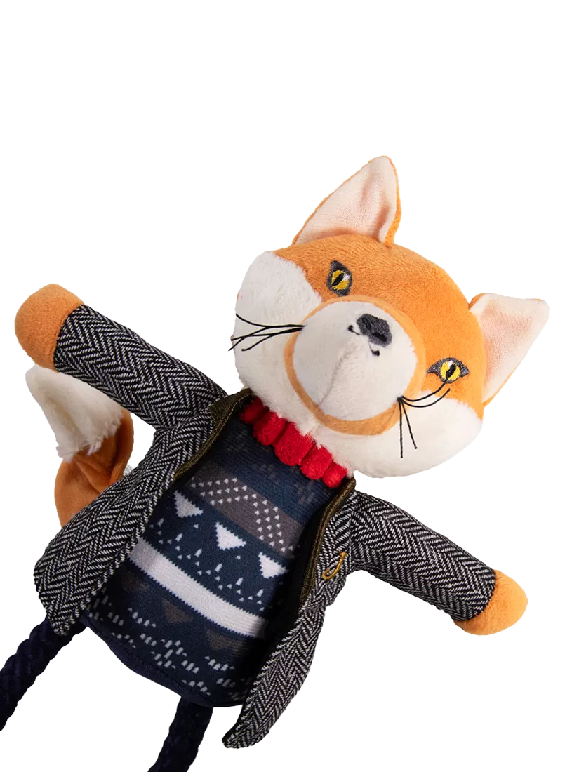 Joules squeaky dog toy with rope legs and fox character, multi-coloured, UK version
