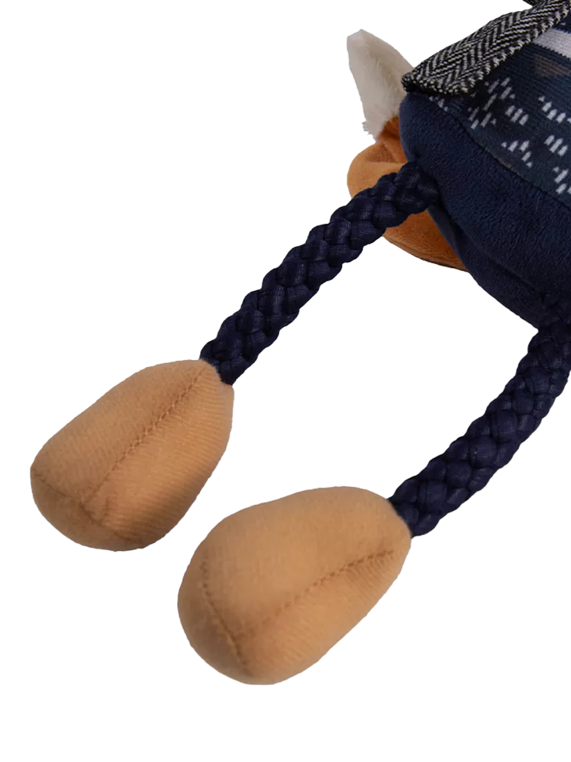 Joules squeaky dog toy with rope legs and fox character, multi-coloured, UK version