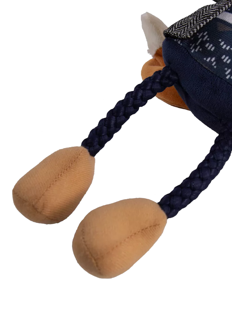 Joules squeaky dog toy with rope legs and fox character, multi-coloured, UK version