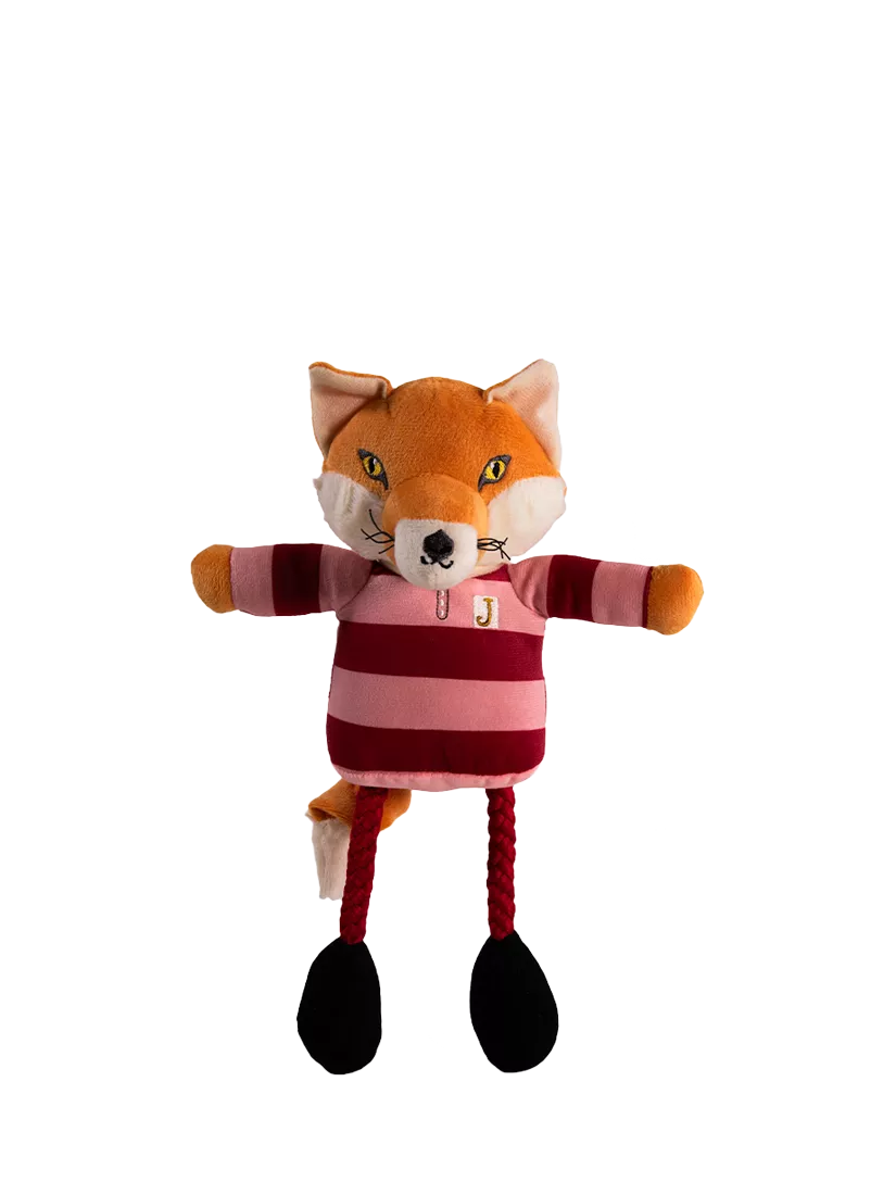Joules Mr Fox squeaky dog toy with rope legs, UK version