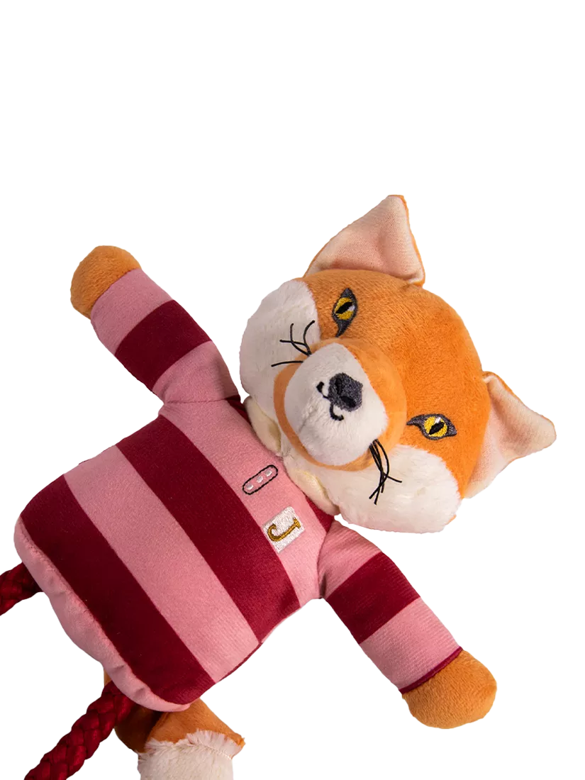 Joules Mr Fox squeaky dog toy with rope legs, UK version
