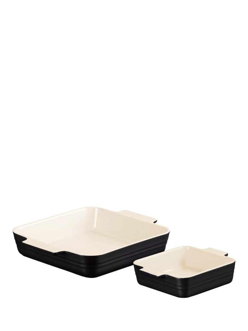 Le Creuset Stoneware Square Oven Dish, Set of 2, Satin Black
