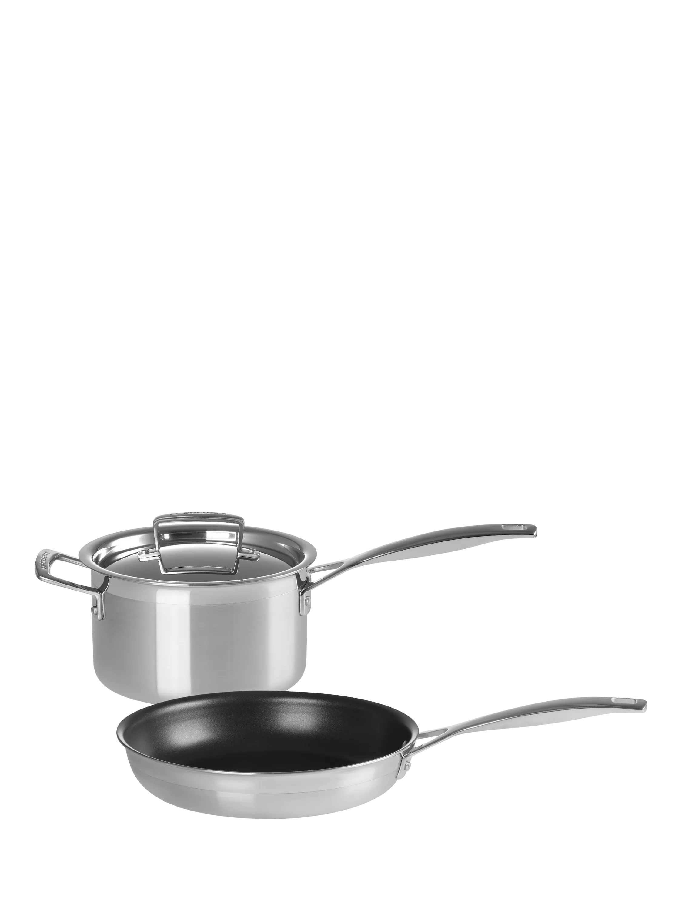 Le Creuset 3-ply stainless steel saucepan and frying pan set, UK version