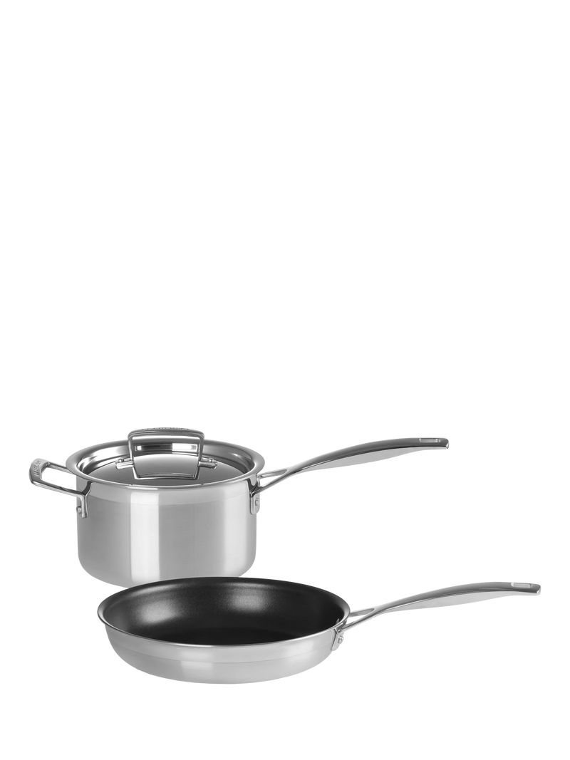 Le Creuset 3-ply stainless steel saucepan and frying pan set, UK version