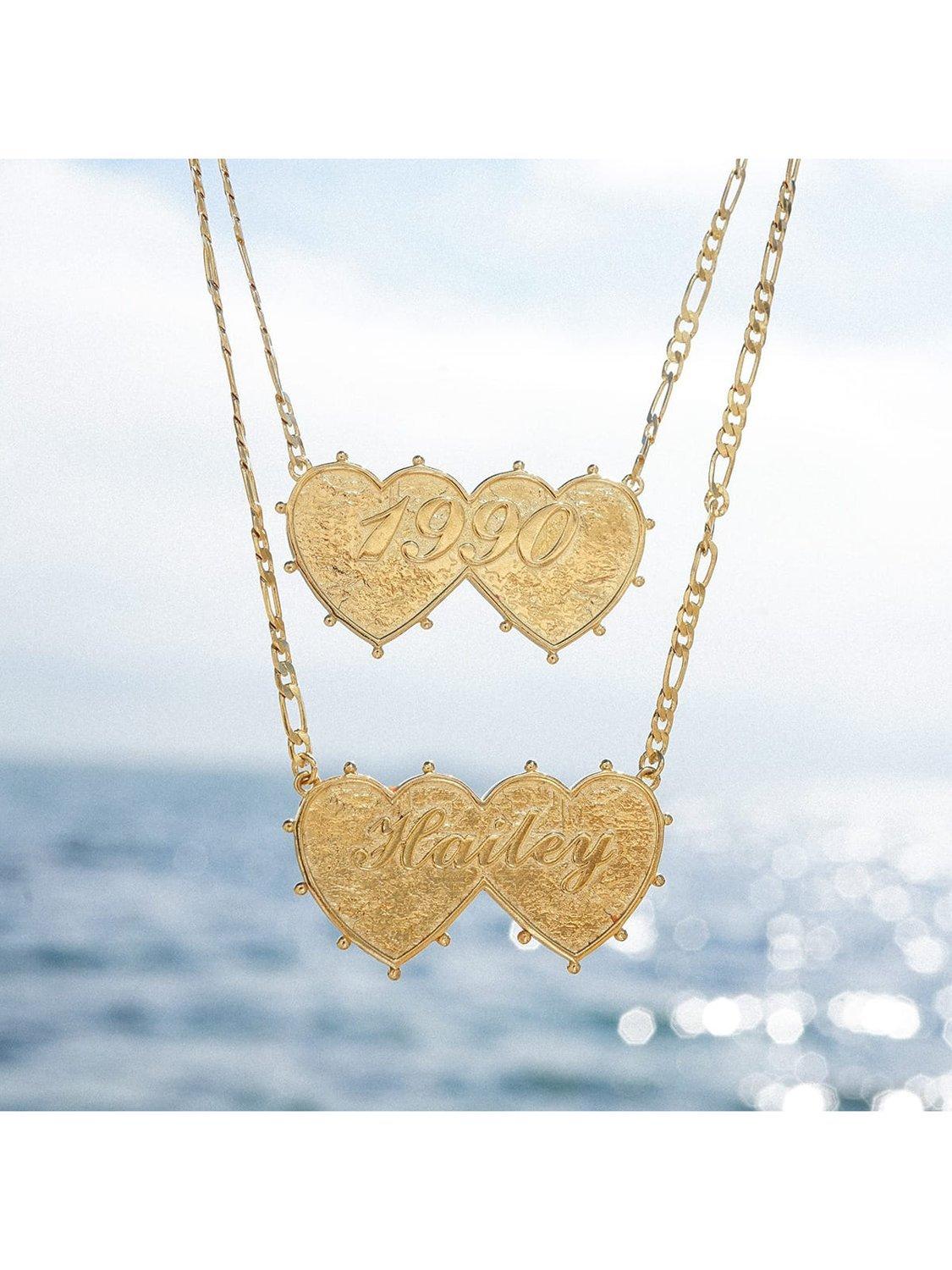 Daisy London personalised double heart pendant necklace (British brand)