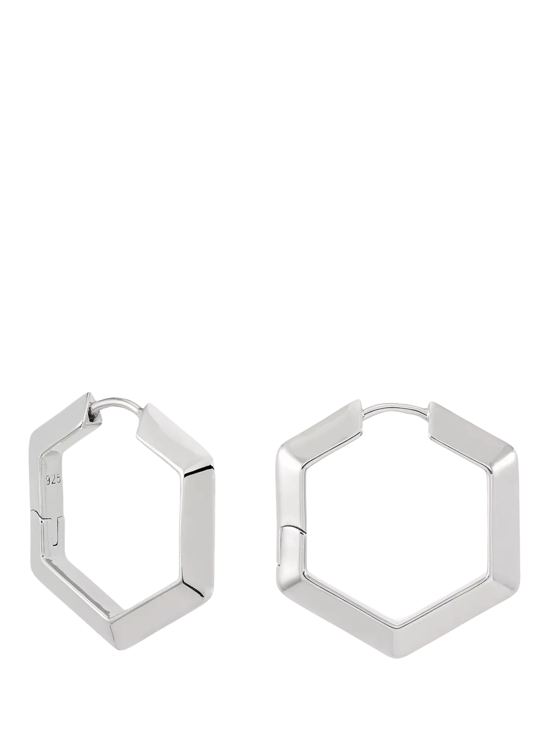Rachel Jackson London Large Bevelled Hexagon Hoop Earrings, Silver