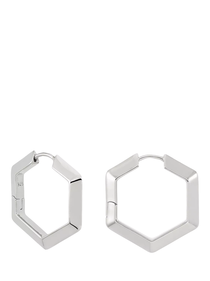 Rachel Jackson London Large Bevelled Hexagon Hoop Earrings, Silver