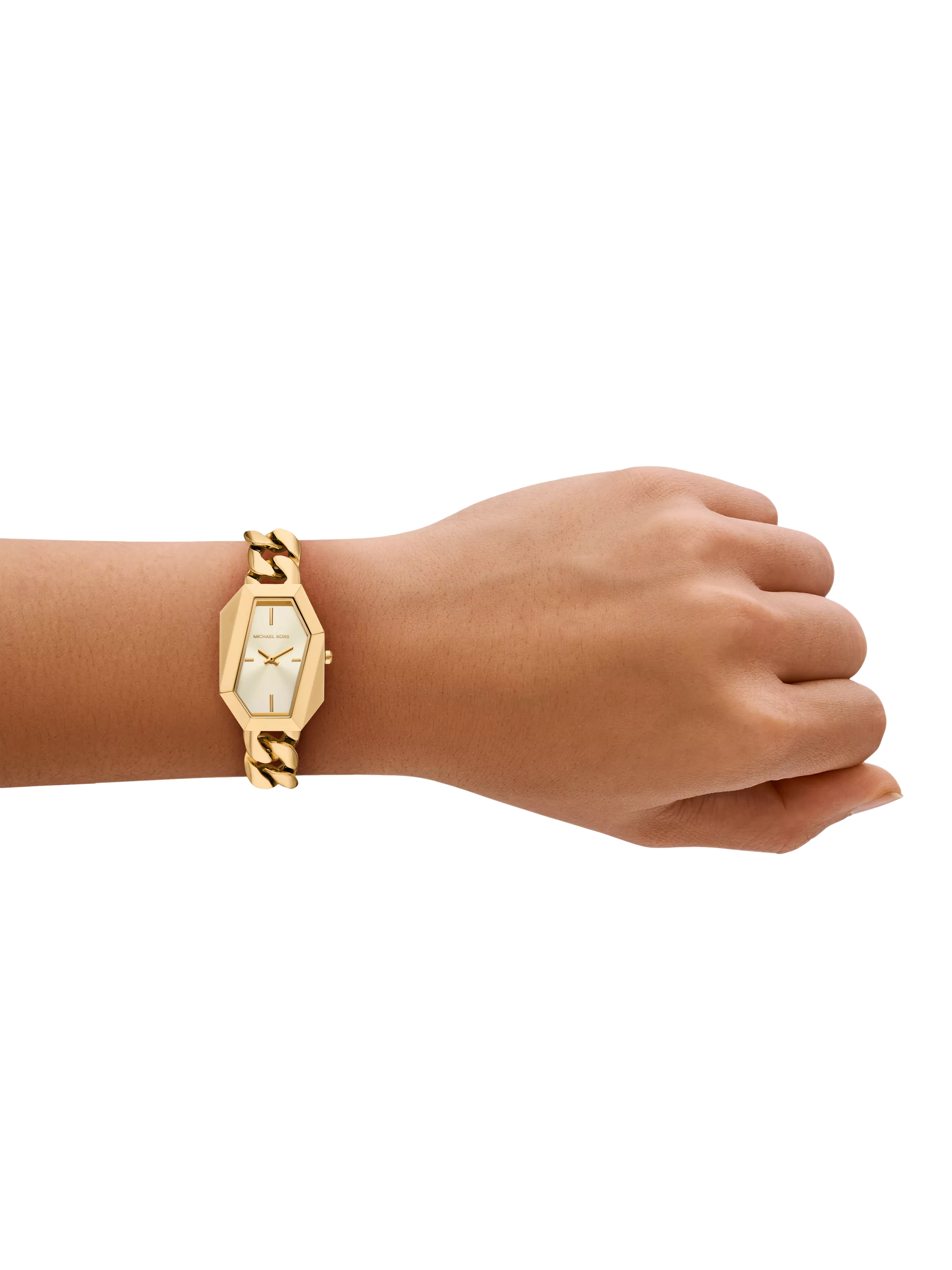 Michael Kors women's Suri asymmetrical case gold watch - British product