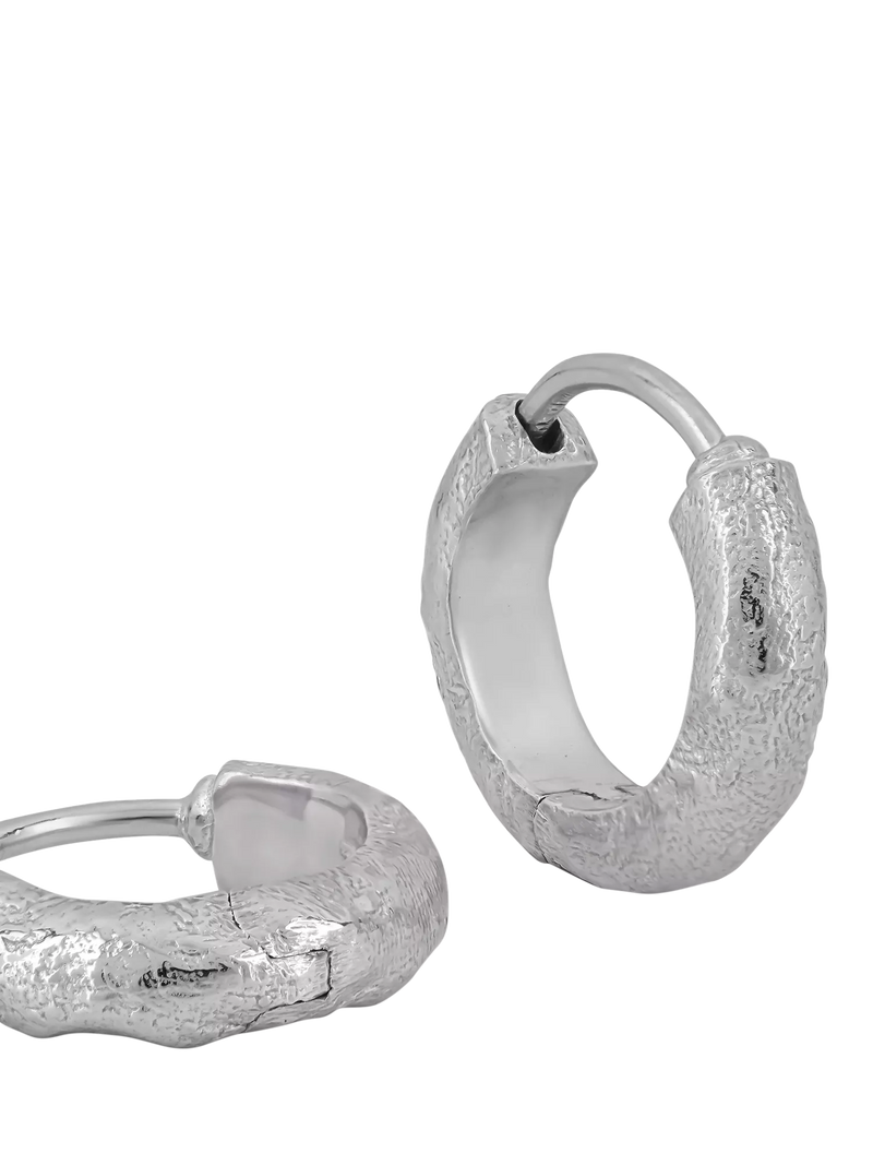 Tutti textured huggie hoop earrings in silver (British brand)