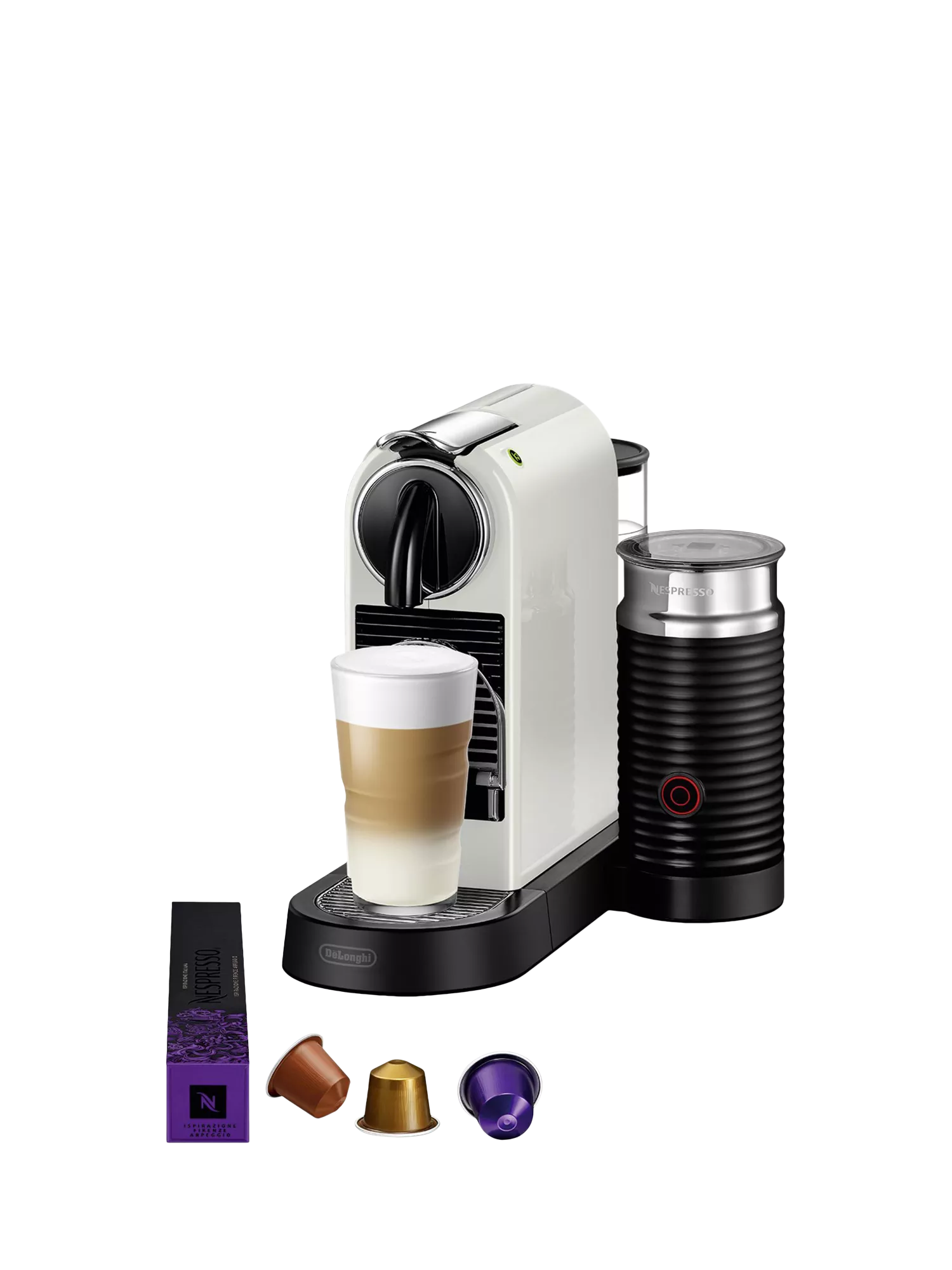 CitiZ Coffee Pod Machine with Aeroccino Milk Frother by De'Longhi, White