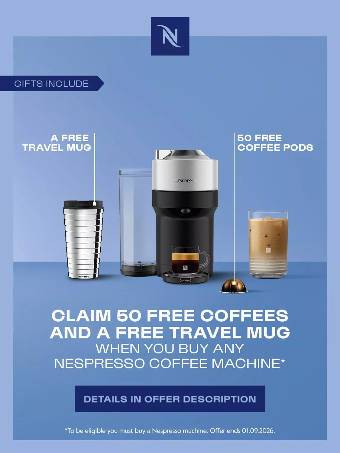 Nespresso Vertuo Pop Plus silver coffee machine - British product