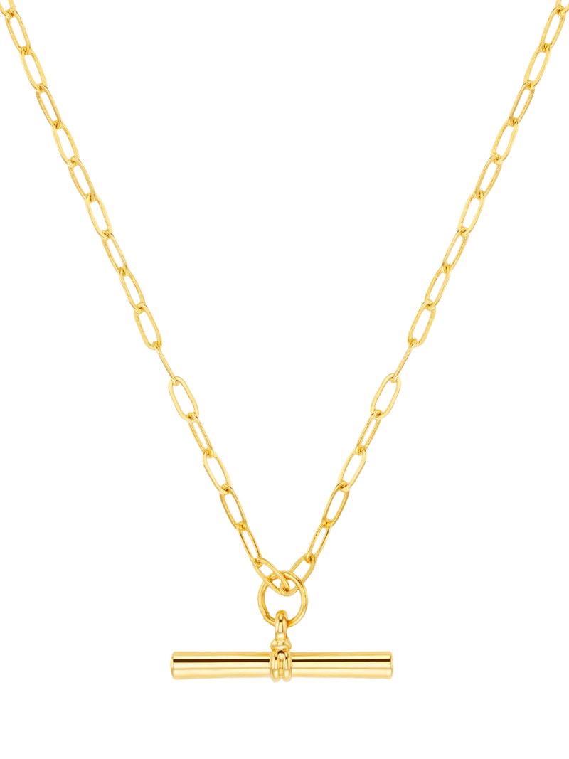 Orelia chunky t-bar necklace gold plated brass, imported from the UK
