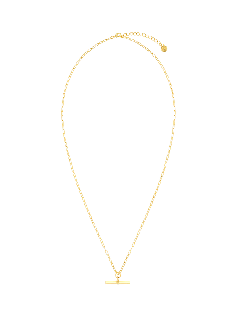 Orelia chunky t-bar necklace gold plated brass, imported from the UK