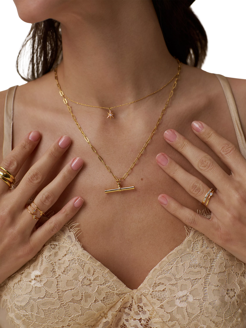 Orelia chunky t-bar necklace gold plated brass, imported from the UK