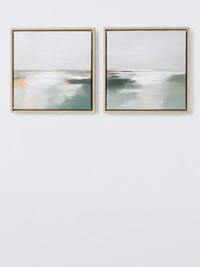 John Lewis John Lewis 'Lakes' Framed Canvas Print Set of 2, 30x30cm, Green- Buy online at McGrocer