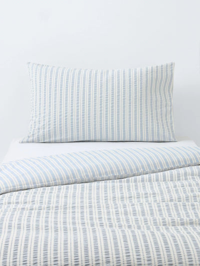 John Lewis John Lewis Kids' Classic Seersucker Stripe Duvet Cover and Pillowcase Set Single Blue- Buy online at McGrocer