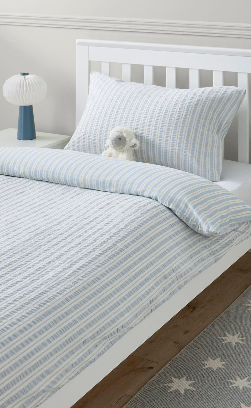 John Lewis kids seersucker stripe duvet set single blue - British product