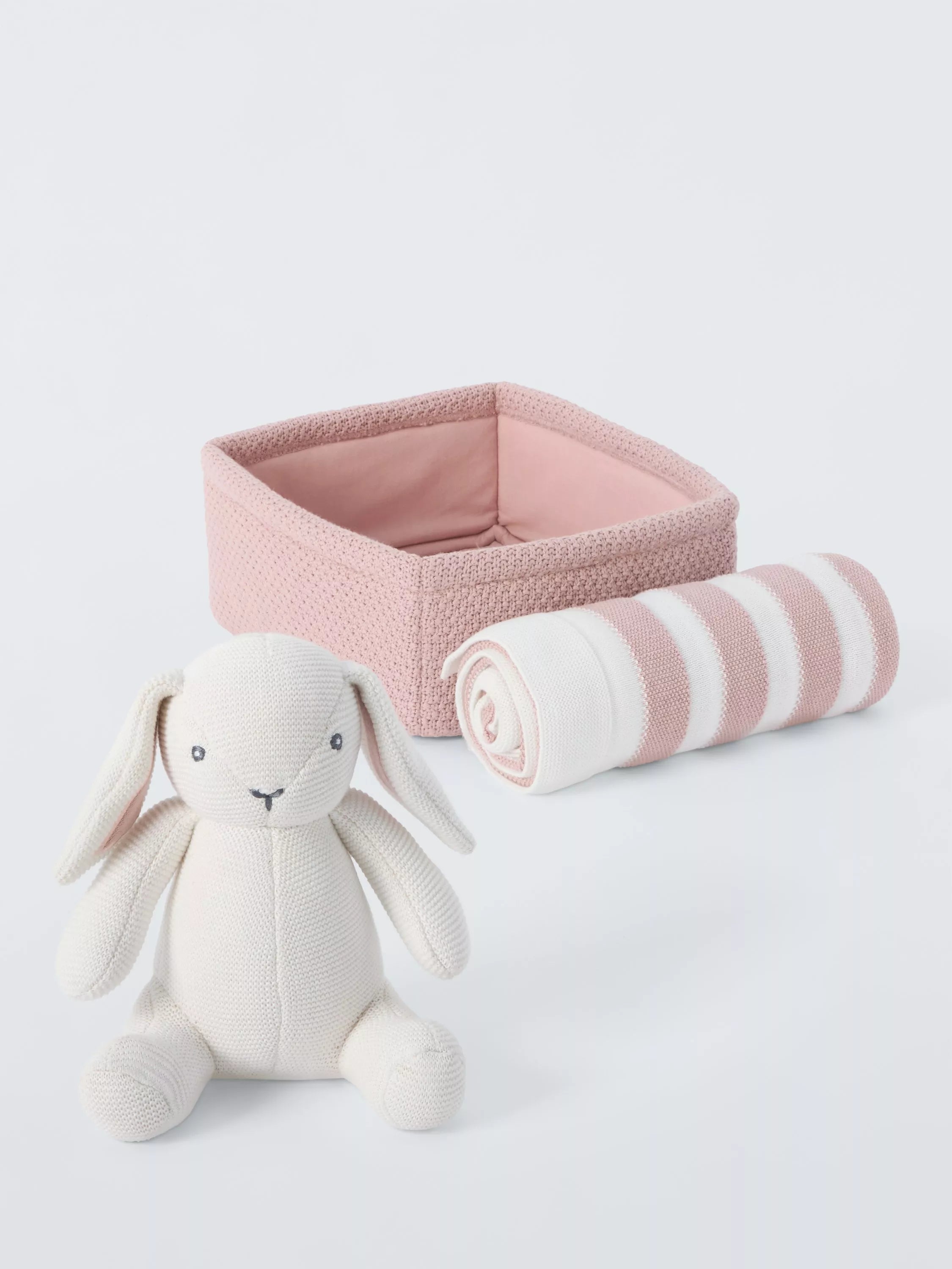 John Lewis bunny blanket basket gift set pink, imported from the UK