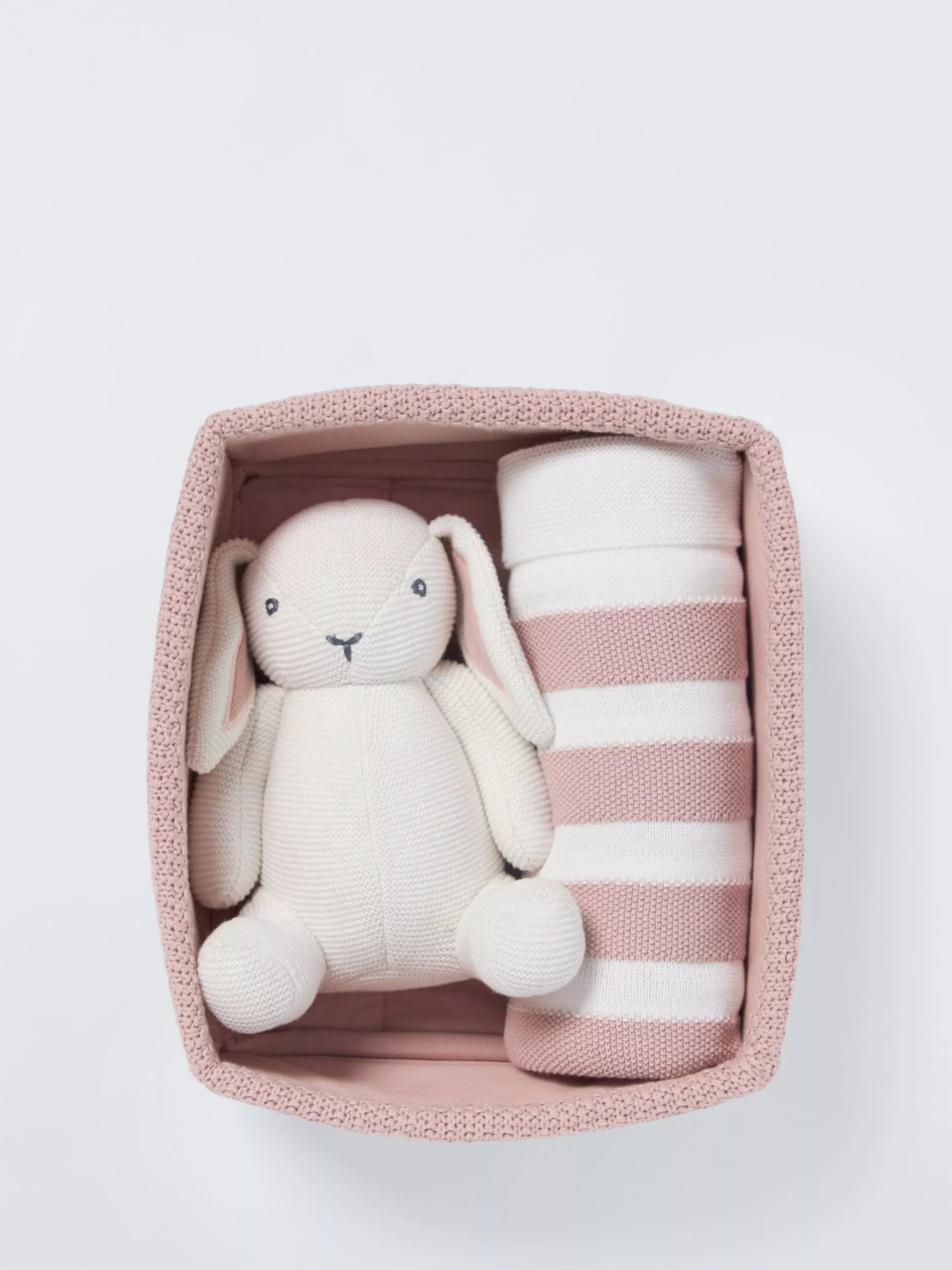 John Lewis bunny blanket basket gift set pink, imported from the UK