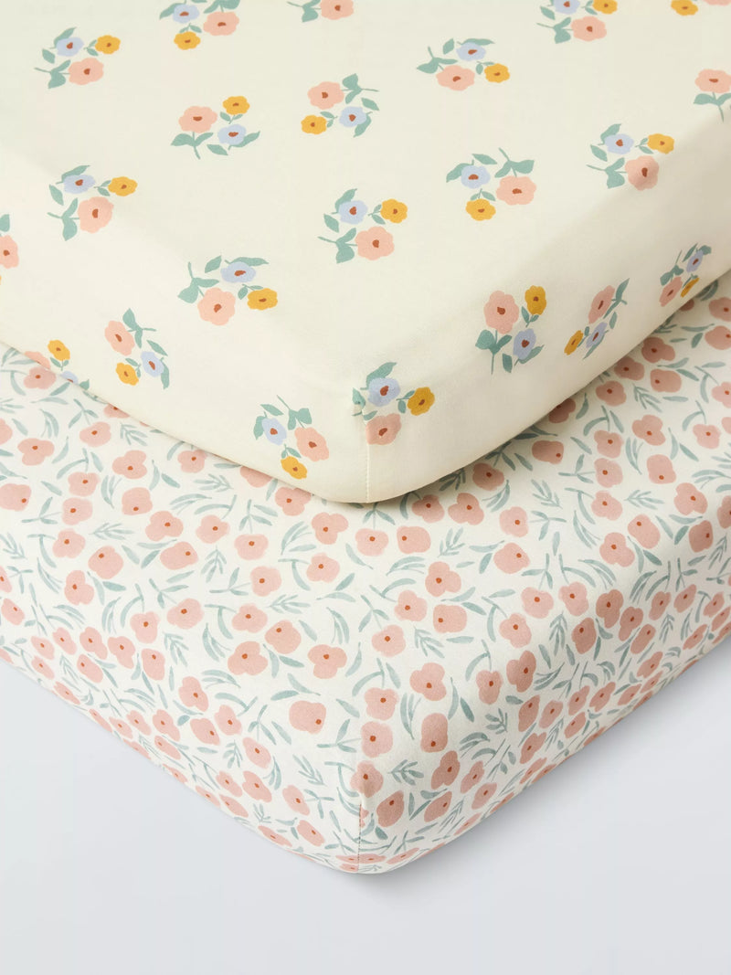 John Lewis pink floral fitted cot sheets pack of 2 (British brand)