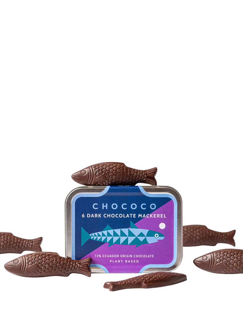 Chococo dark chocolate mackerel 65g reusable tin (British brand)