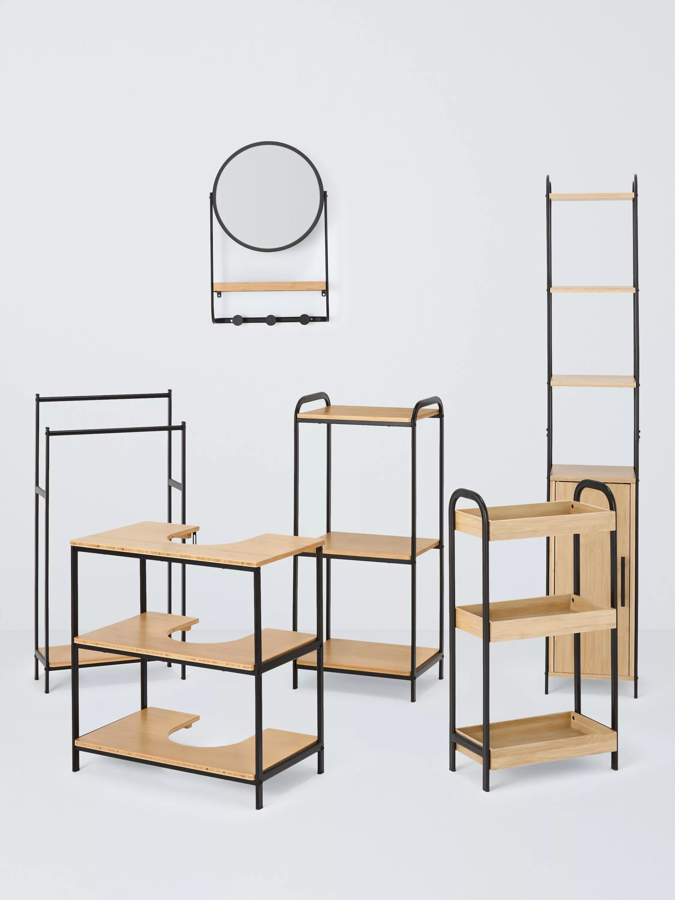 John Lewis bamboo and metal bathroom shelf unit, 90x40x30cm - British product
