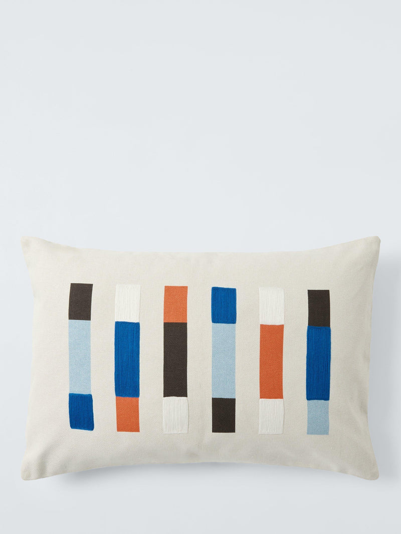 Woven Cushion with 5 Coloured Bars and Textured Stitching