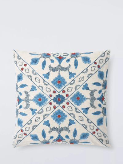 John Lewis John Lewis Azura Embroidered Cushion, Blue, 50 x 50cm- Buy online at McGrocer