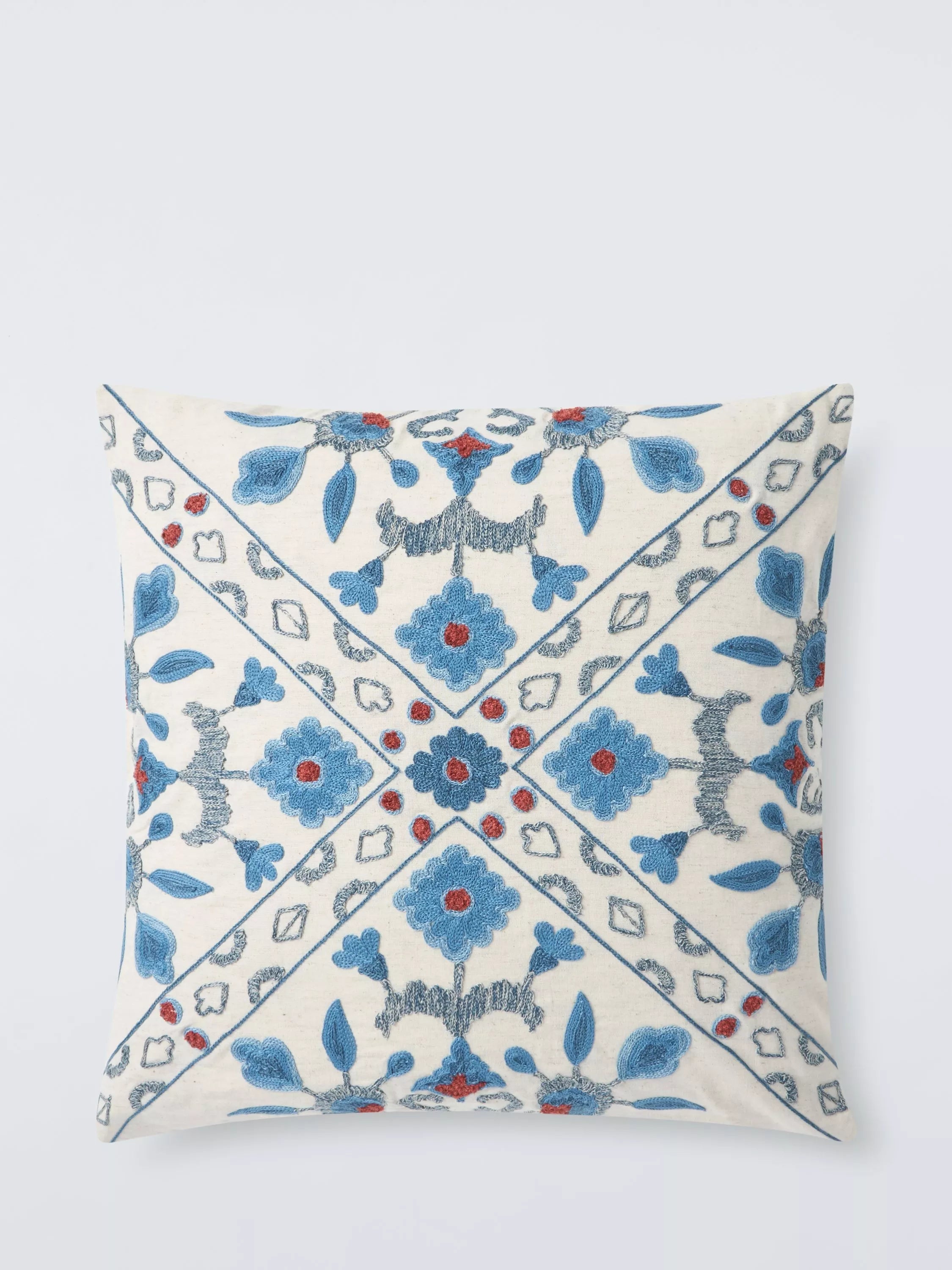 John Lewis Azura Embroidered Cushion Blue 50x50cm, imported from the UK
