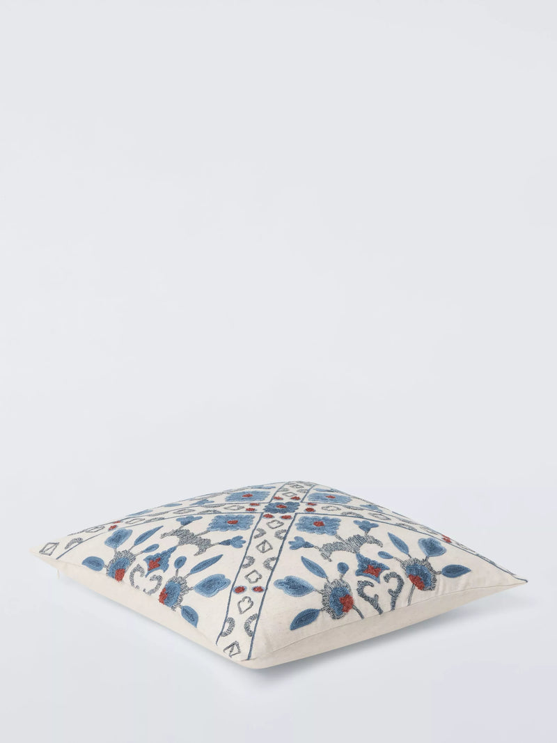 John Lewis Azura Embroidered Cushion Blue 50x50cm, imported from the UK