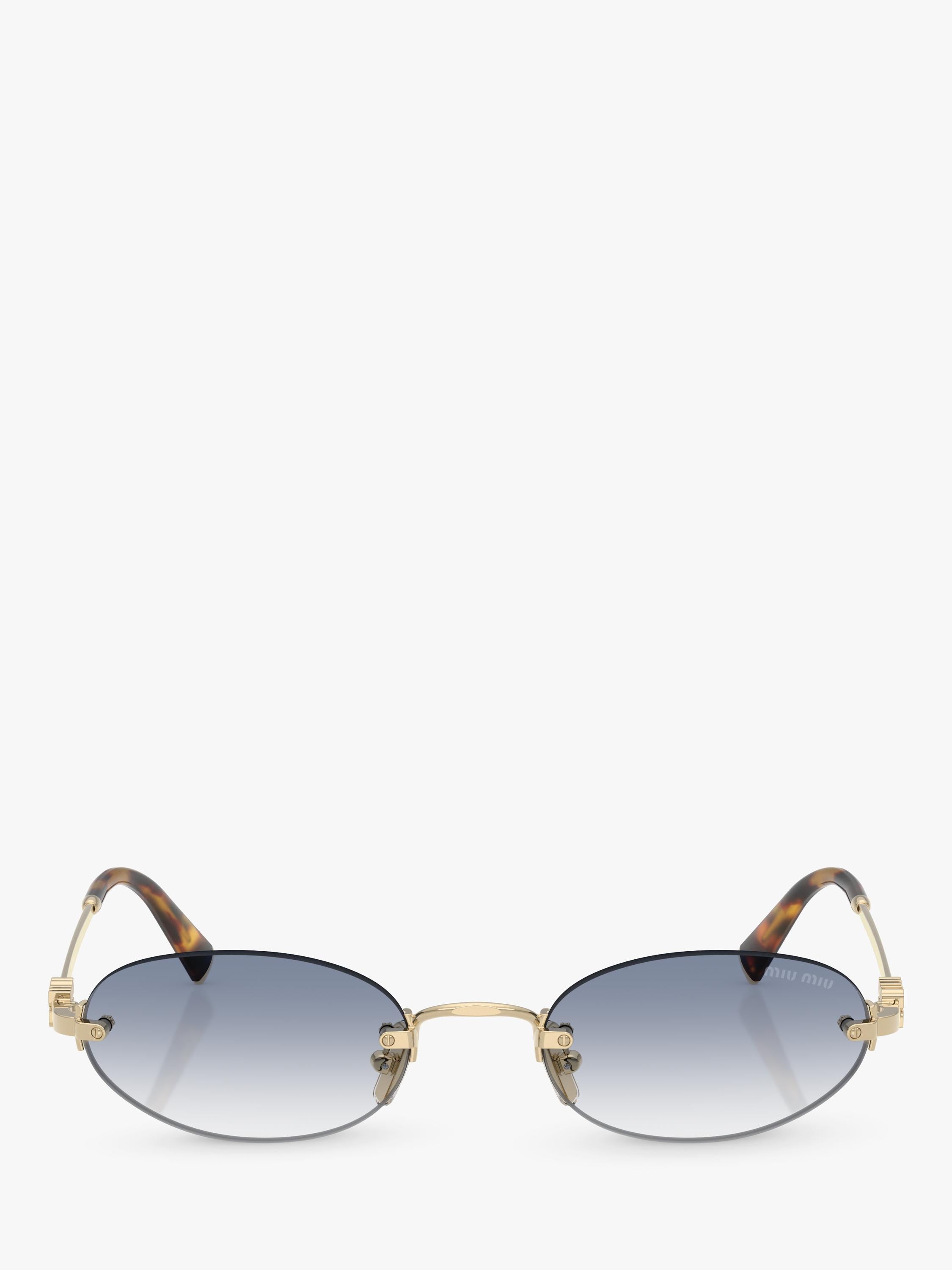 Miu Miu women's oval sunglasses Gold Blue 58mm, imported from the UK