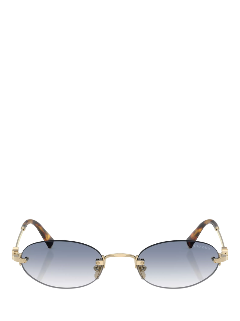 Miu Miu women's oval sunglasses Gold Blue 58mm, imported from the UK