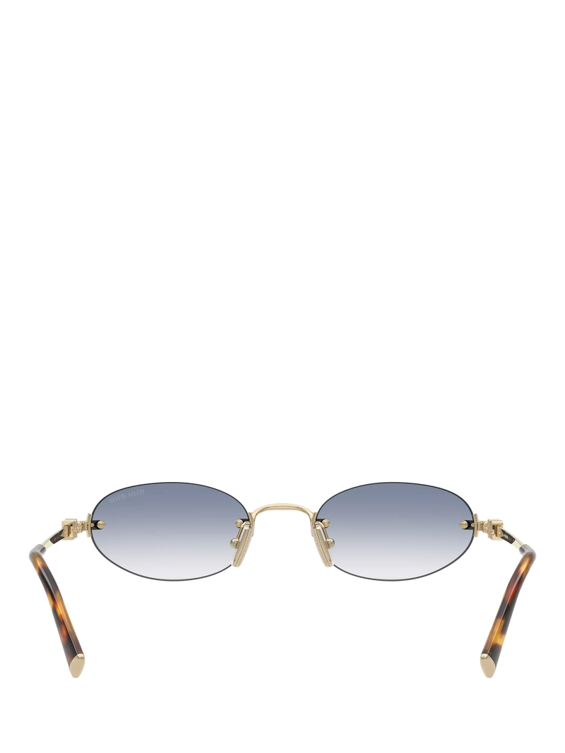 Miu Miu women's oval sunglasses Gold Blue 58mm, imported from the UK