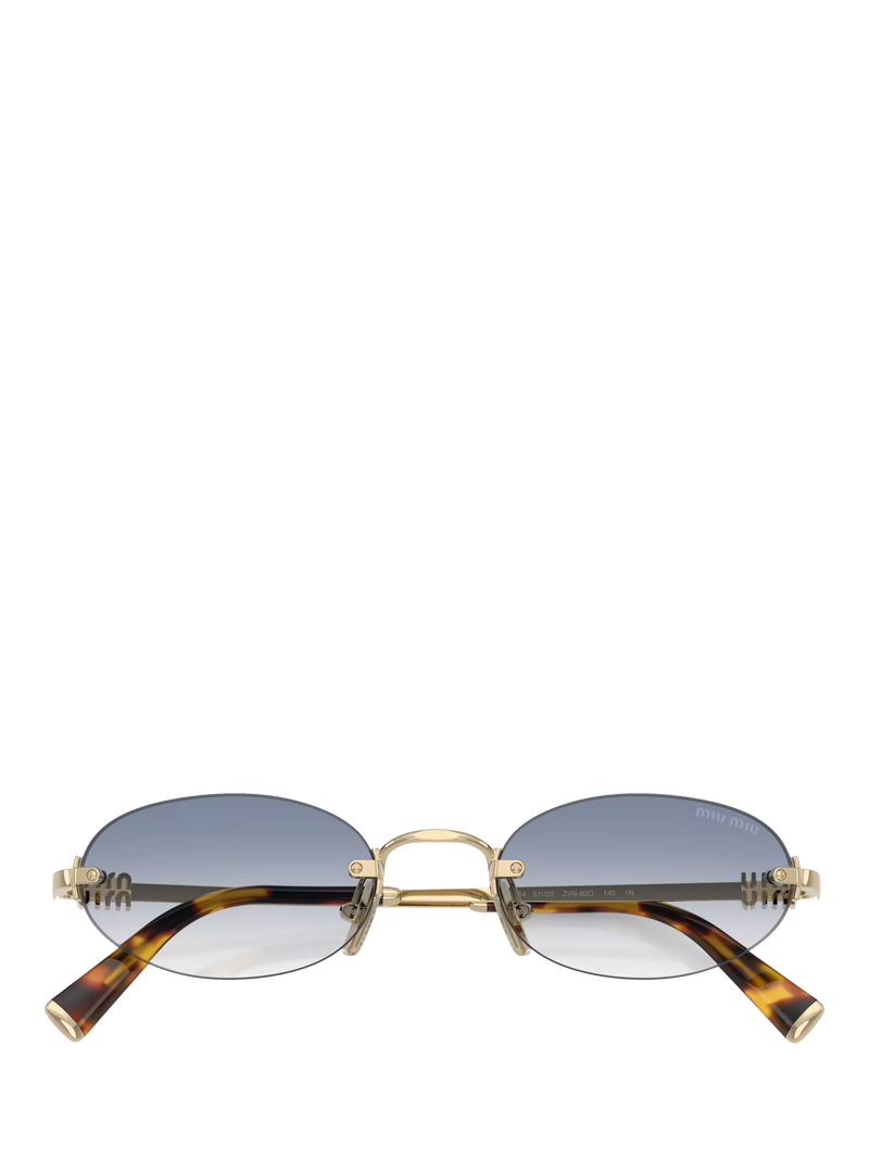 Miu Miu women's oval sunglasses Gold Blue 58mm, imported from the UK