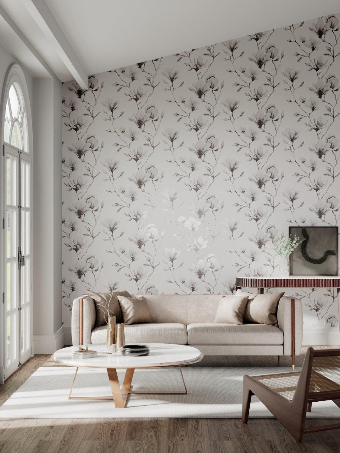 Harlequin lotus pattern wallpaper with soft metallic finish in wide width, UK version