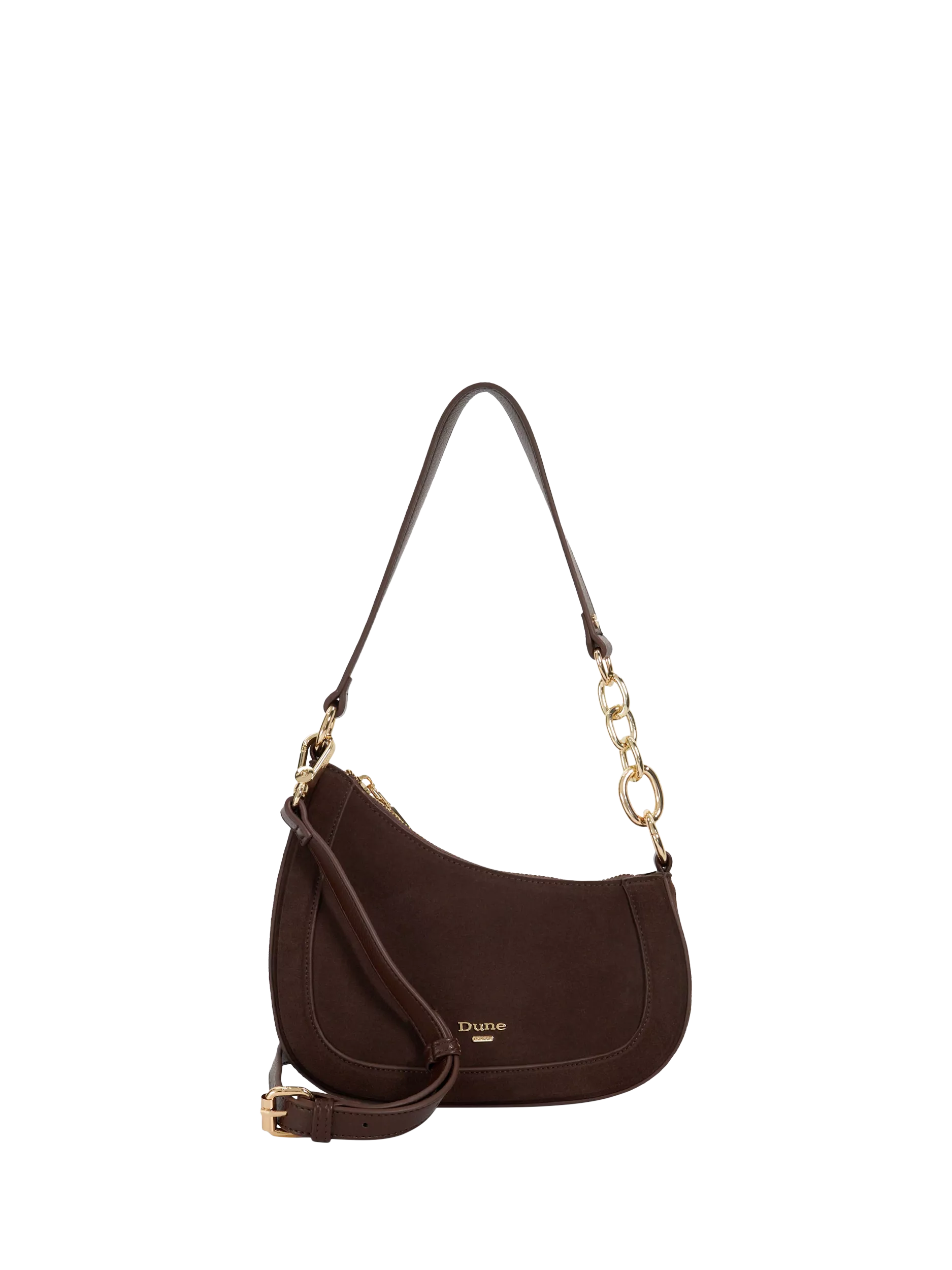 Dune London Direction suede shoulder bag with chain detail, UK version