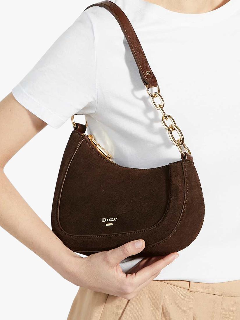Dune London Direction suede shoulder bag with chain detail, UK version