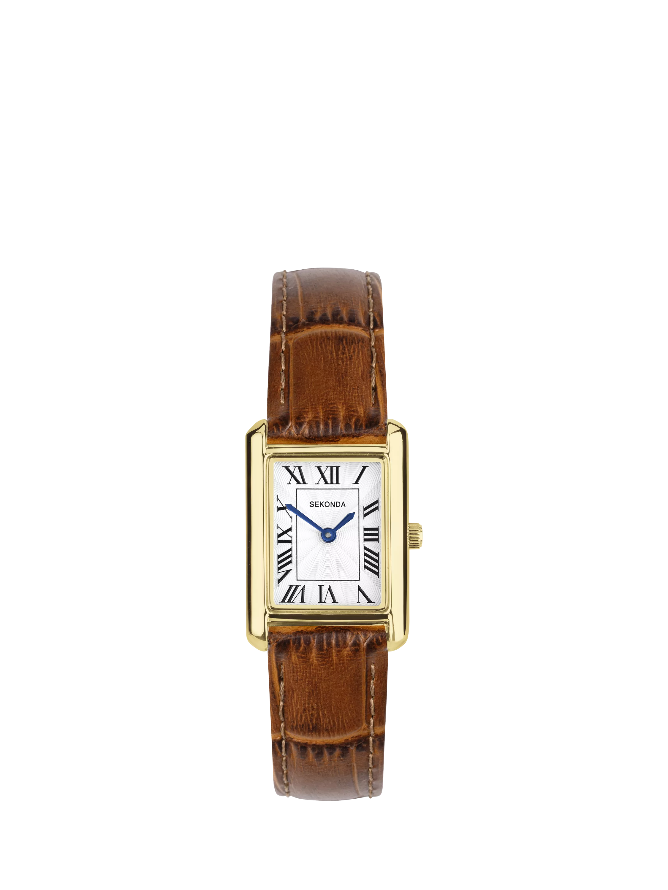 Sekonda women's rectangular guilloche dial watch with leather strap (British brand)