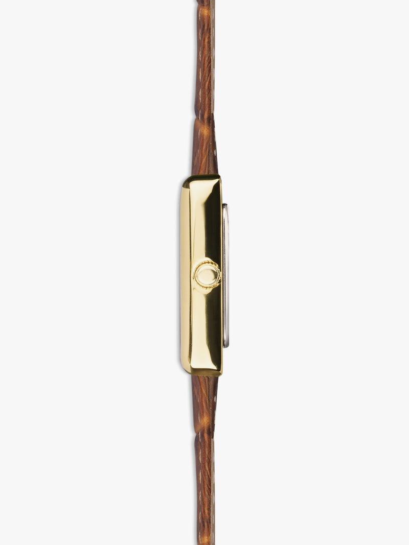 Sekonda women's rectangular guilloche dial watch with leather strap (British brand)