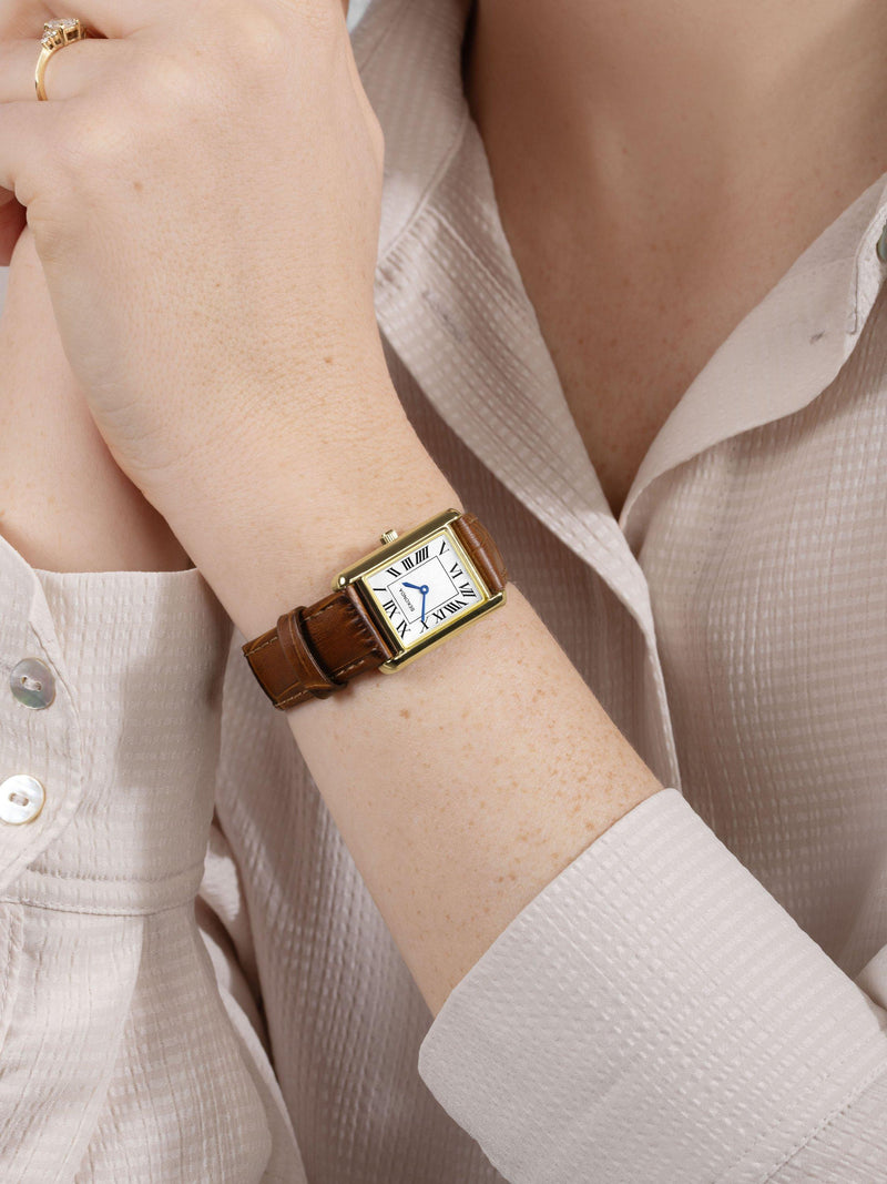 Sekonda women's rectangular guilloche dial watch with leather strap (British brand)
