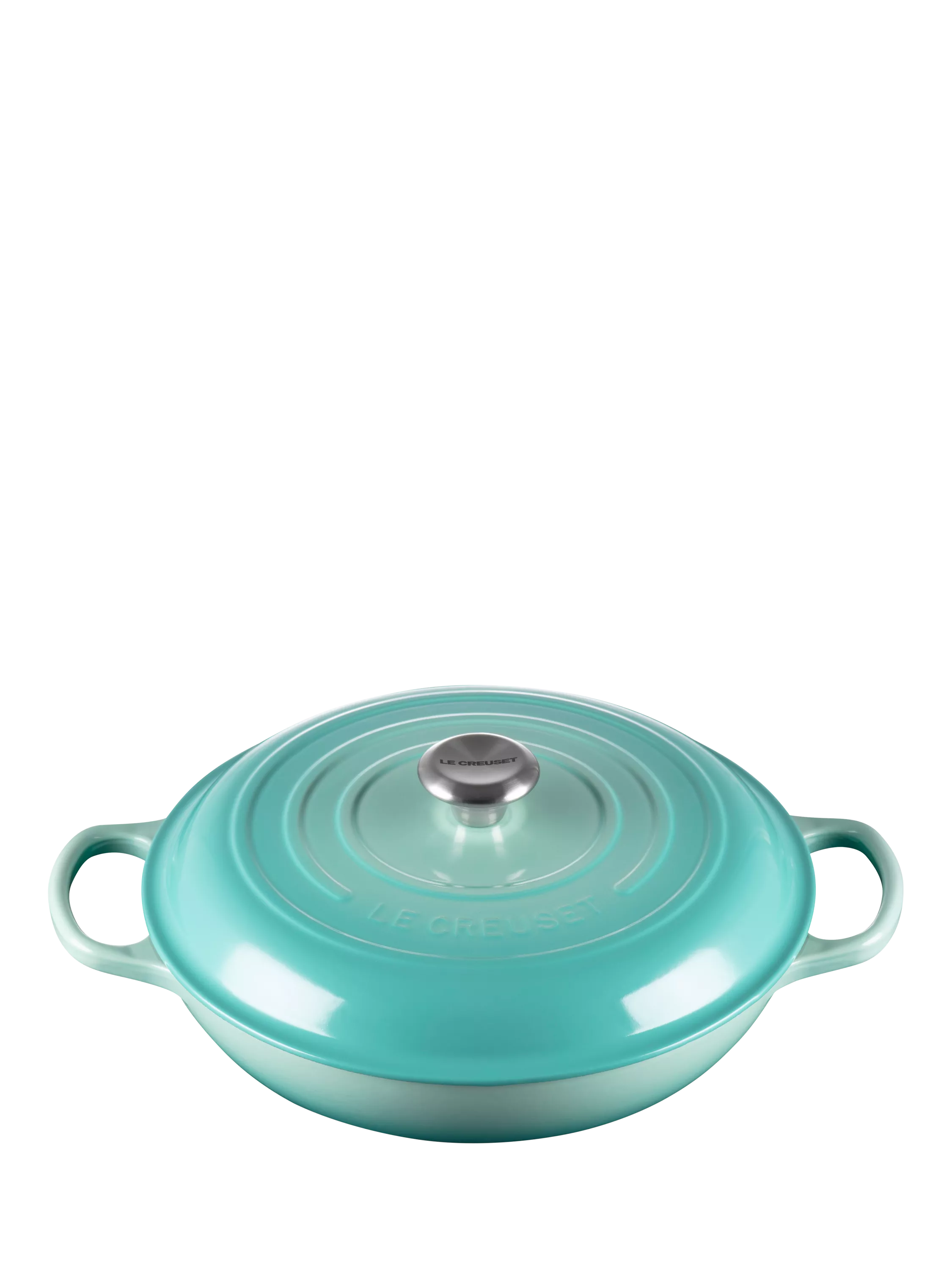 Le Creuset cast iron shallow casserole in cool mint, UK version