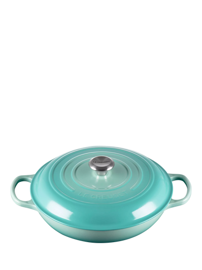 John Lewis Signature Shallow Cast Iron Casserole with Enamel Interior and Domed Lid- Buy online at McGrocer