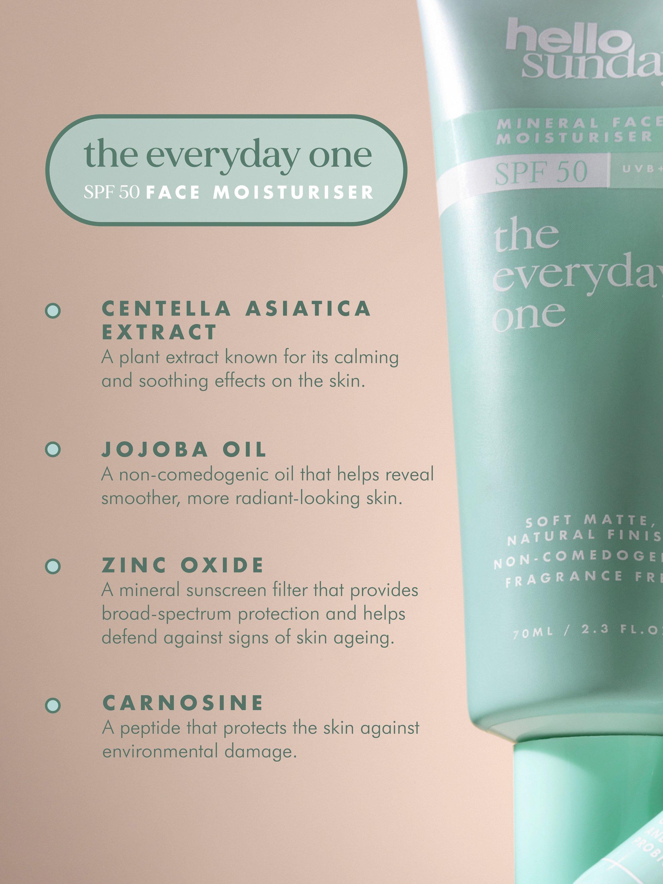 Hello Sunday Mineral SPF 50 Non-Comedogenic Moisturiser with Centella Asiatica 70ml, UK version