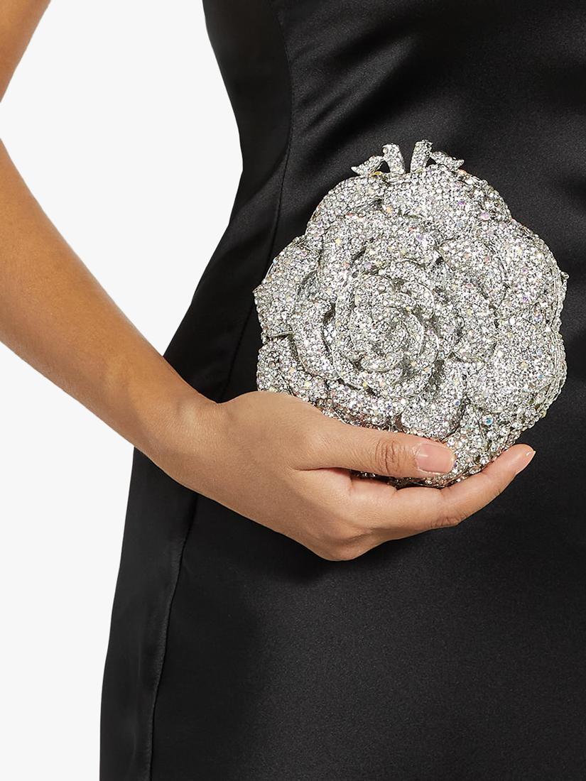 Dune London silver diamante flower clutch bag (British brand)